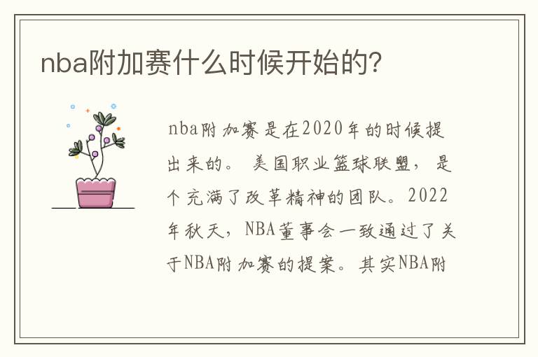 nba附加赛什么时候开始的？