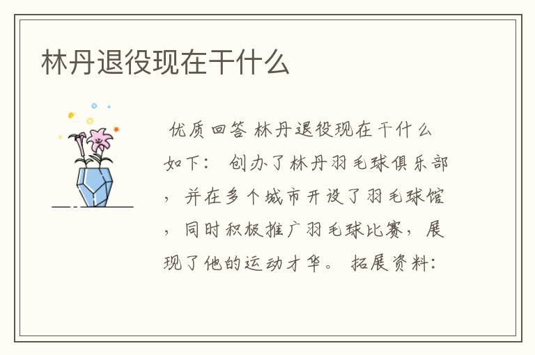 林丹退役现在干什么