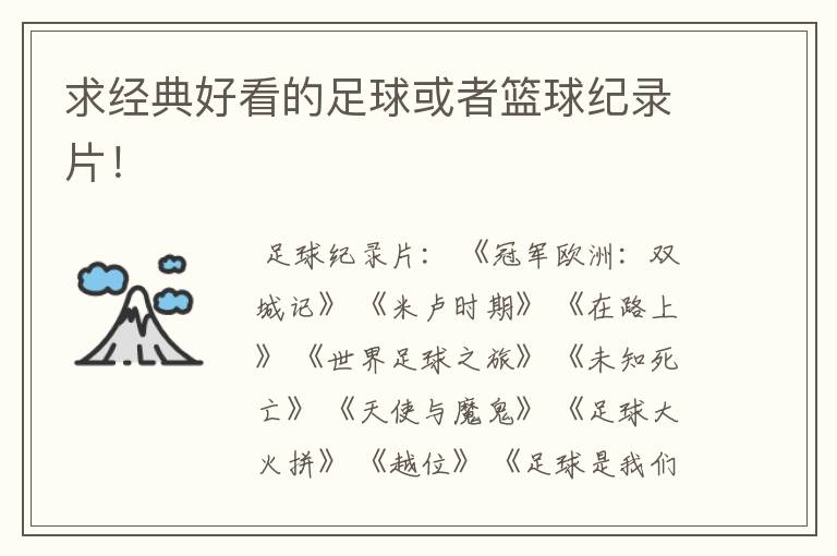 求经典好看的足球或者篮球纪录片!
