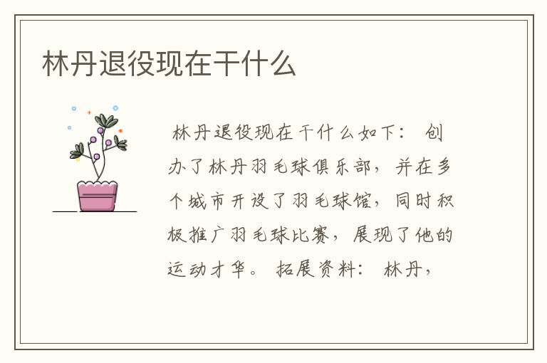 林丹退役现在干什么