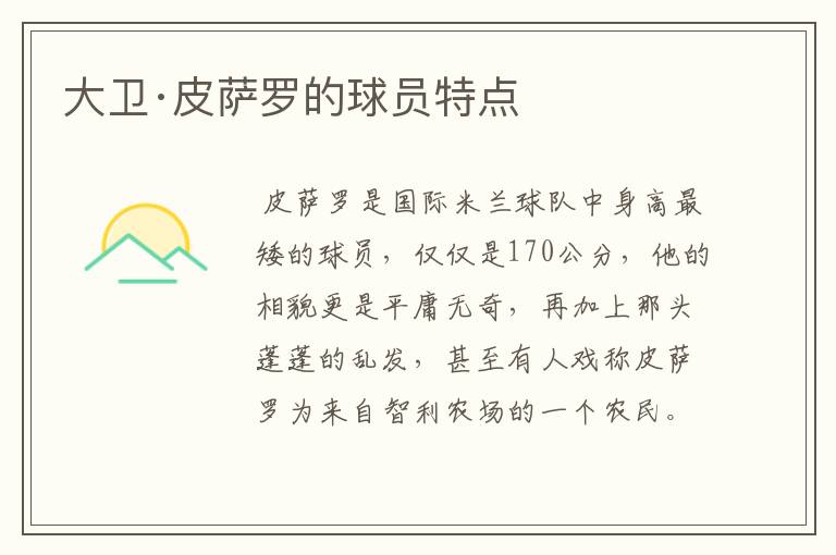 大卫·皮萨罗的球员特点