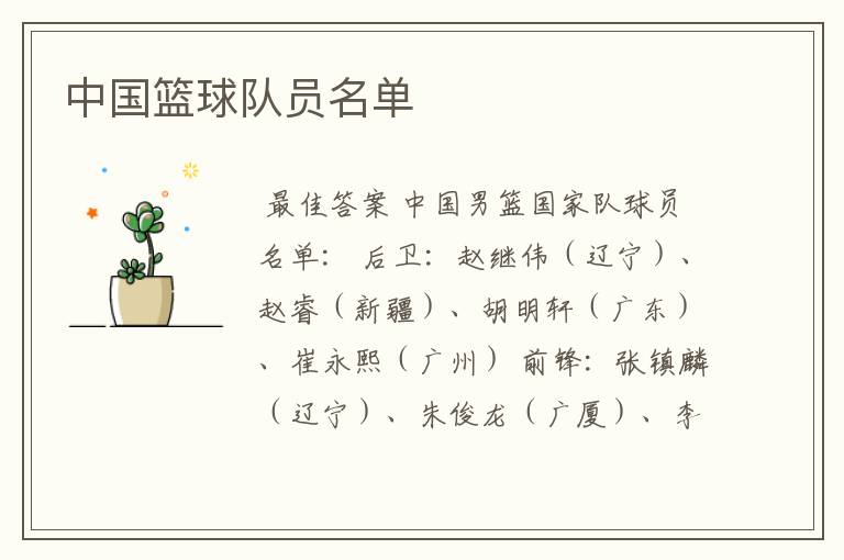 中国篮球队员名单