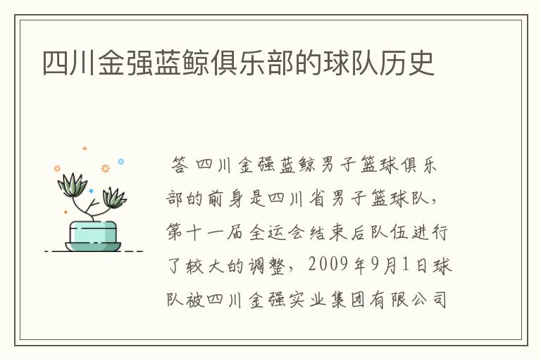 四川金强蓝鲸俱乐部的球队历史