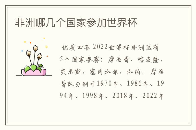 非洲哪几个国家参加世界杯