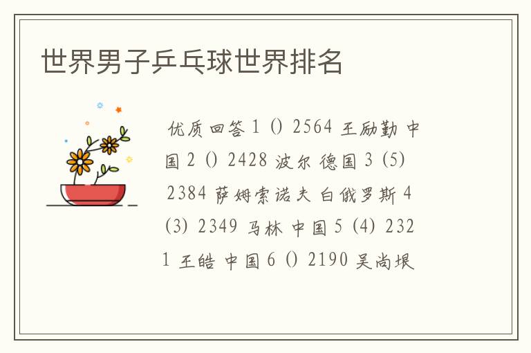 世界男子乒乓球世界排名