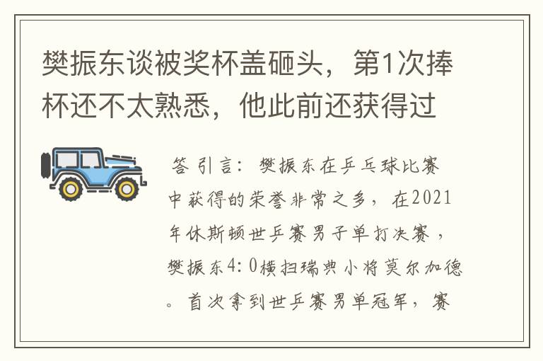 樊振东谈被奖杯盖砸头,第1次捧杯还不太熟悉,他此前还获得过哪些荣誉?
