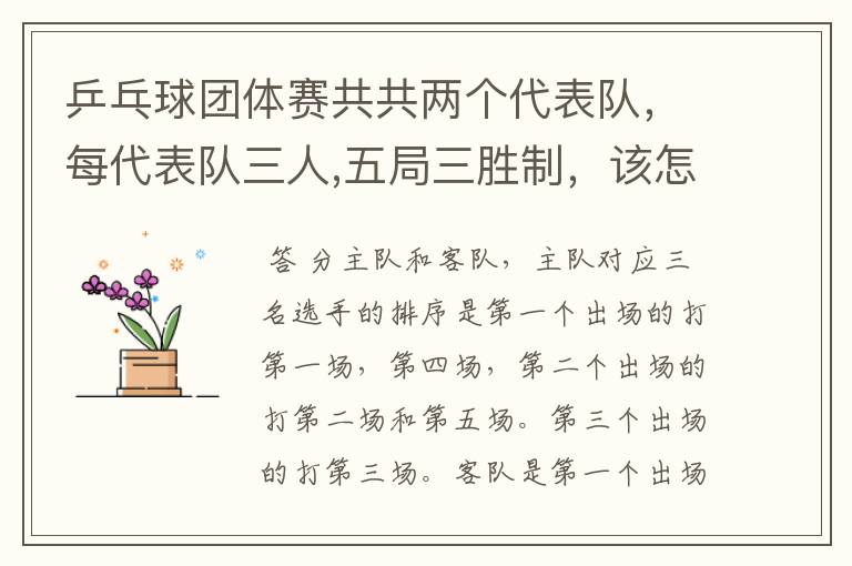 乒乓球团体赛共共两个代表队,每代表队三人,五局三胜制,该怎么排阵