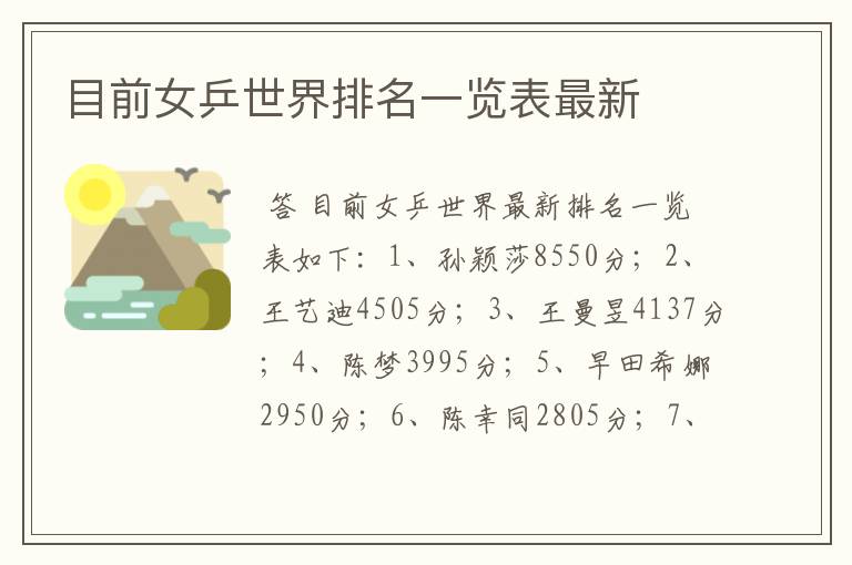 目前女乒世界排名一览表最新