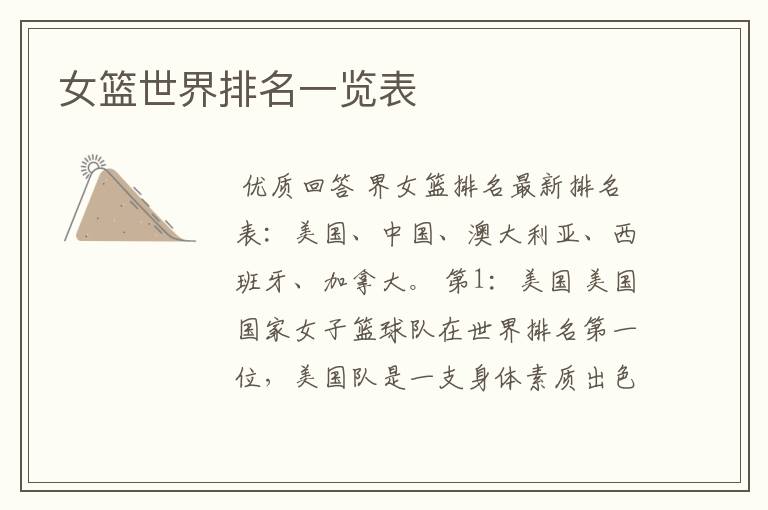 女篮世界排名一览表