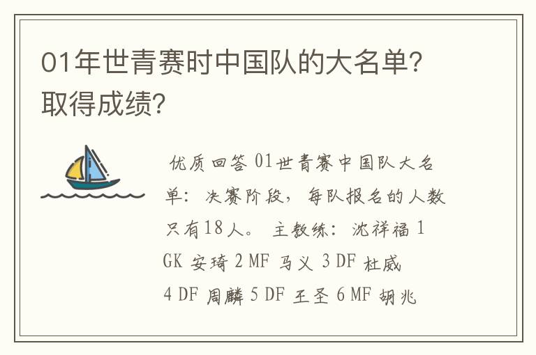 01年世青赛时中国队的大名单?取得成绩?