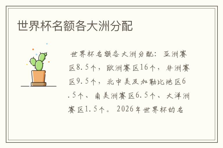 世界杯名额各大洲分配
