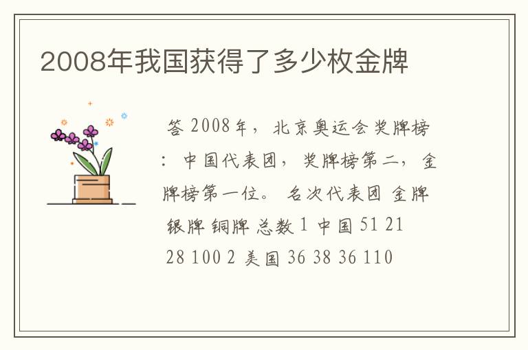 2008年我国获得了多少枚金牌