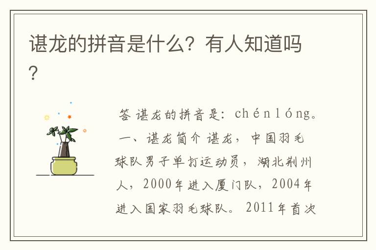 谌龙的拼音是什么?有人知道吗?