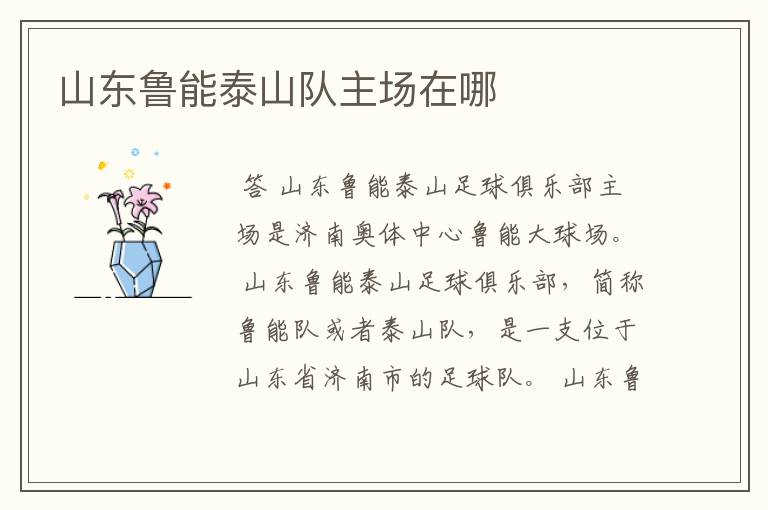 山东鲁能泰山队主场在哪