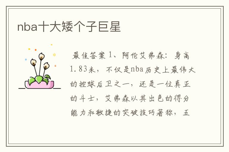 nba十大矮个子巨星