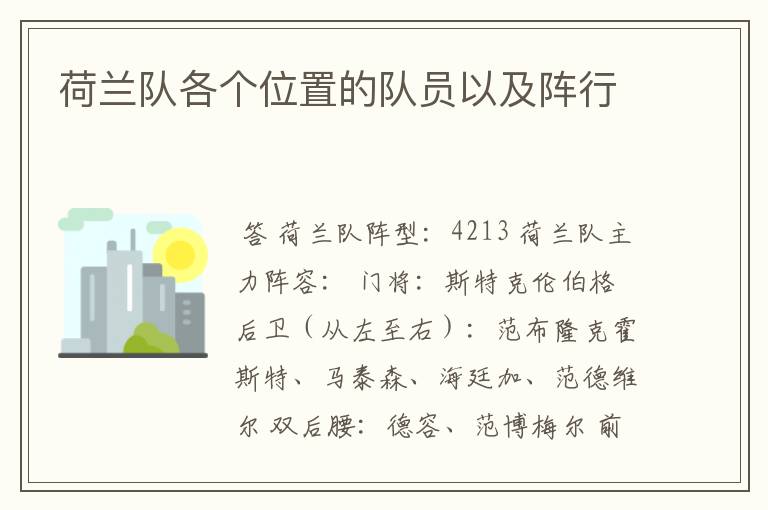 荷兰队各个位置的队员以及阵行