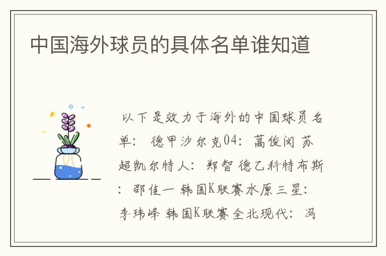 中国海外球员的具体名单谁知道