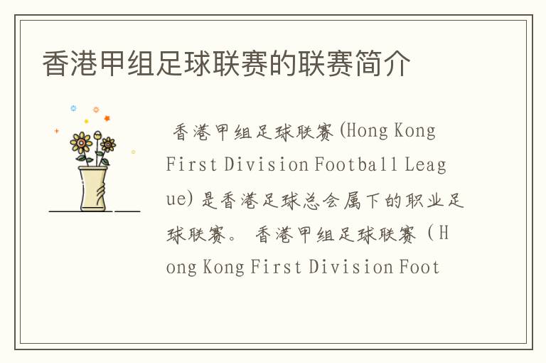香港甲组足球联赛的联赛简介