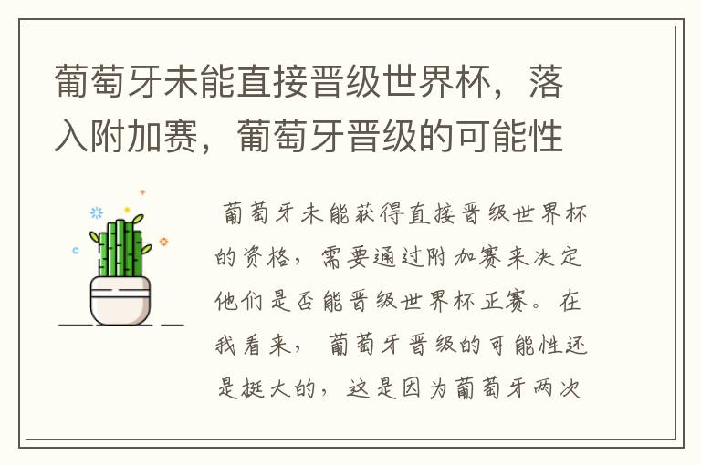 葡萄牙未能直接晋级世界杯,落入附加赛,葡萄牙晋级的可能性有多大?