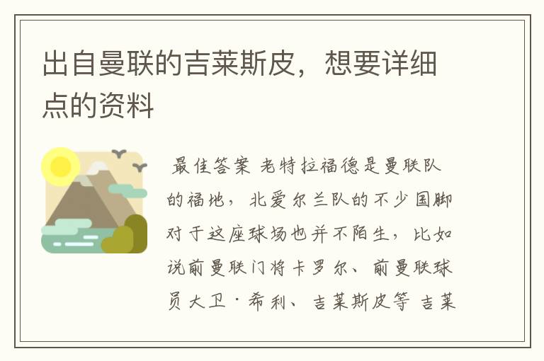 出自曼联的吉莱斯皮,想要详细点的资料