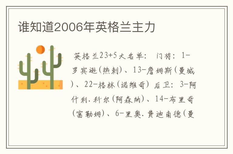 谁知道2006年英格兰主力