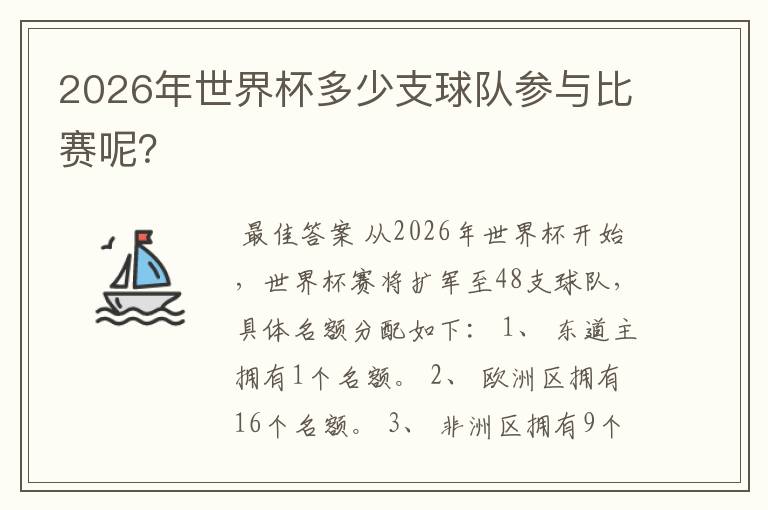 2026年世界杯多少支球队参与比赛呢?