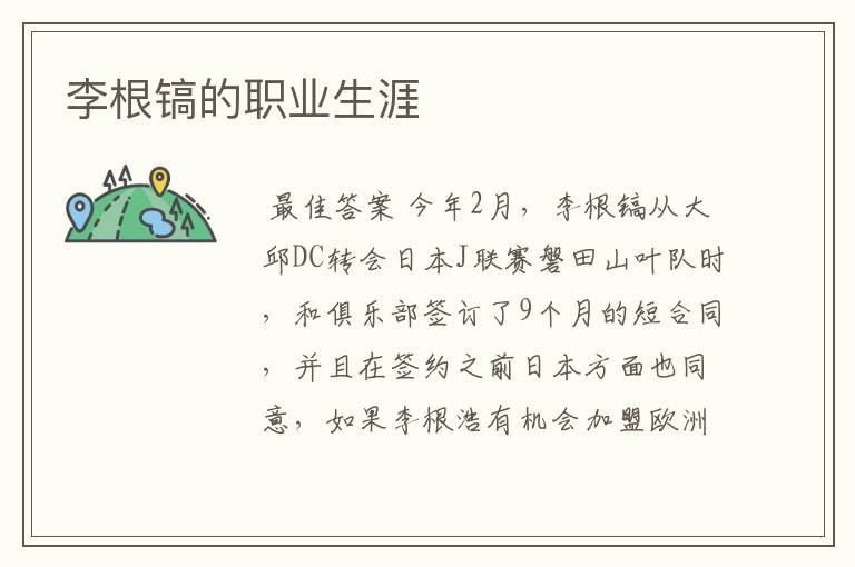李根镐的职业生涯
