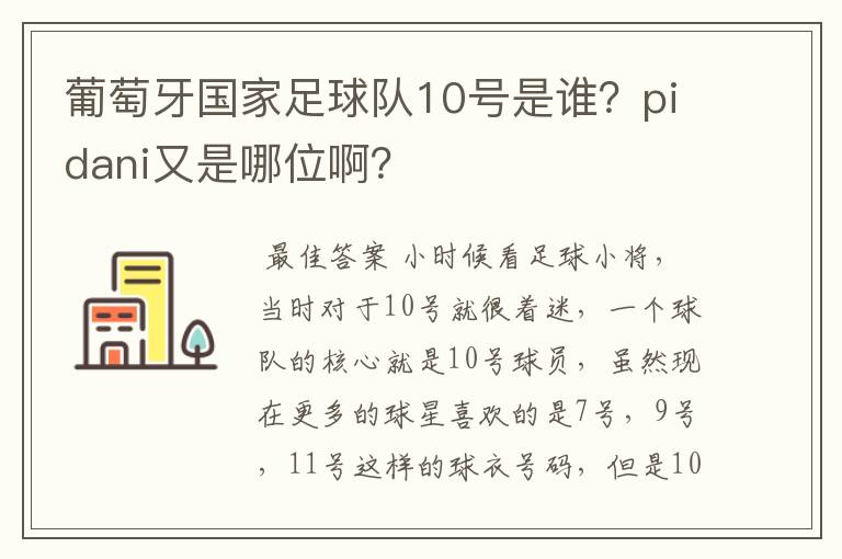 葡萄牙国家足球队10号是谁?pidani又是哪位啊?