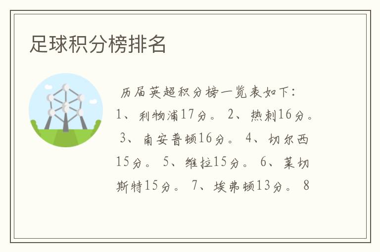 足球积分榜排名
