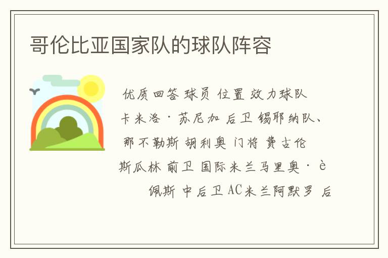 哥伦比亚国家队的球队阵容