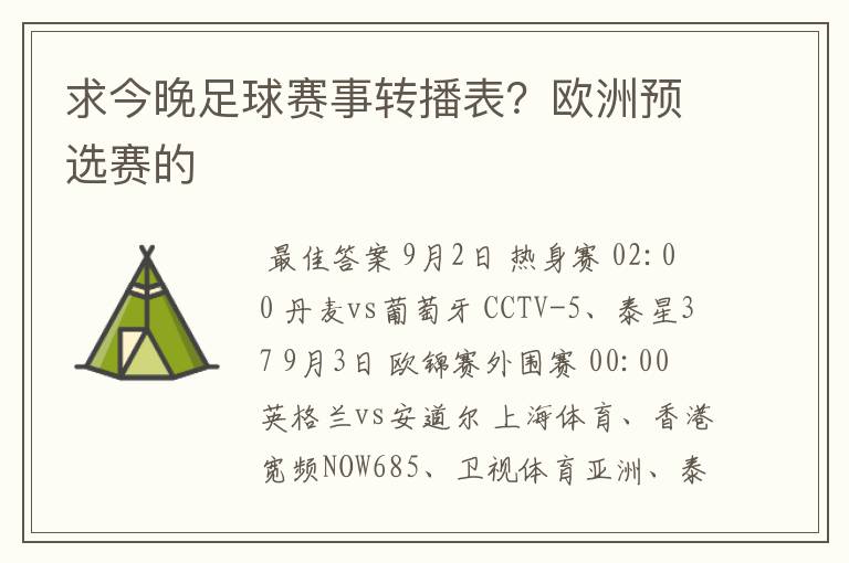 求今晚足球赛事转播表？欧洲预选赛的