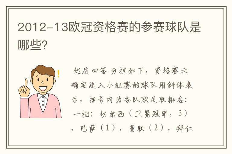 2012-13欧冠资格赛的参赛球队是哪些?