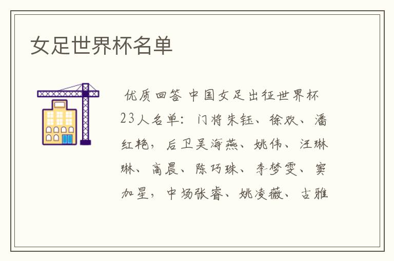 女足世界杯名单