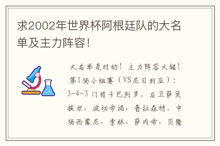 求2002年世界杯阿根廷队的大名单及主力阵容!