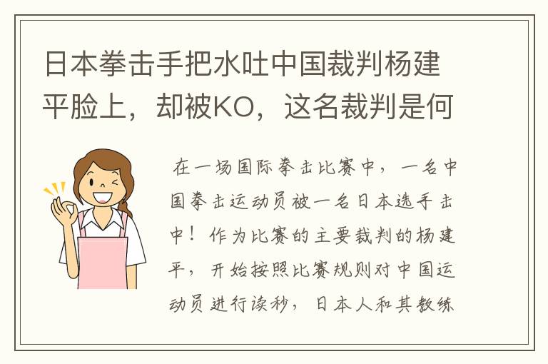 日本拳击手把水吐中国裁判杨建平脸上,却被KO,这名裁判是何来历?