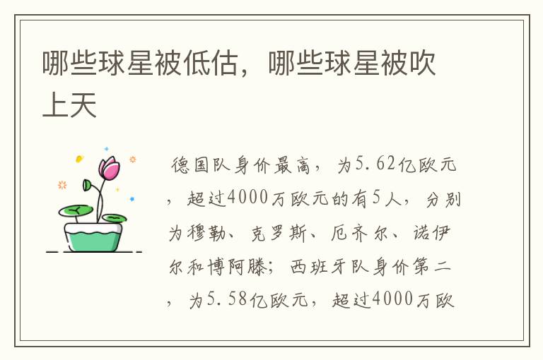哪些球星被低估，哪些球星被吹上天