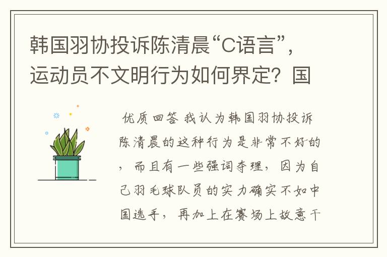 韩国羽协投诉陈清晨“C语言”,运动员不文明行为如何界定?国骂违规吗?