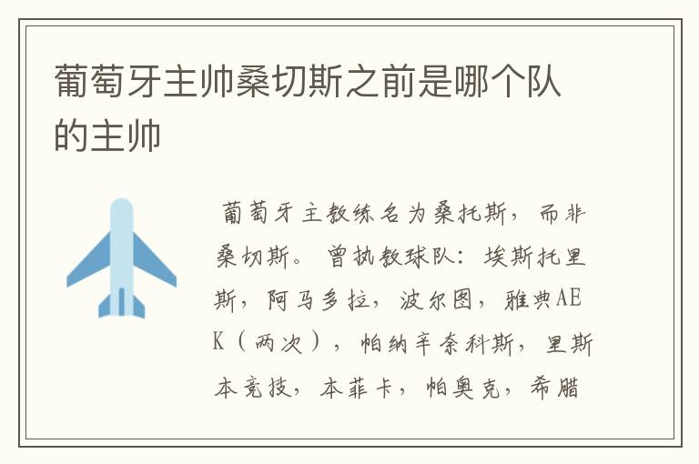 葡萄牙主帅桑切斯之前是哪个队的主帅