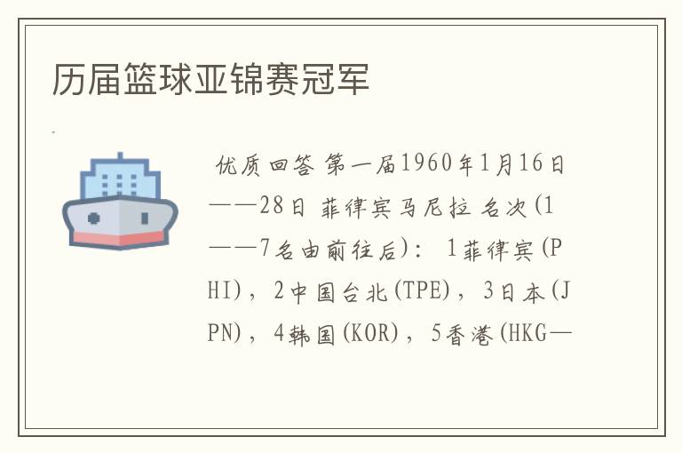 历届篮球亚锦赛冠军