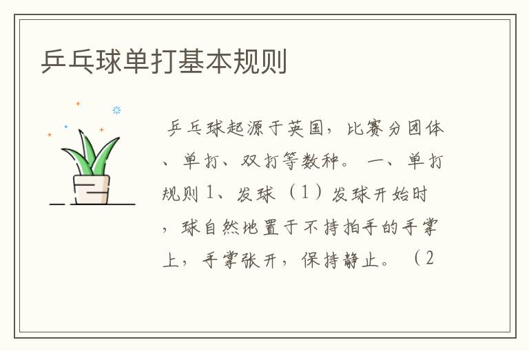 乒乓球单打基本规则