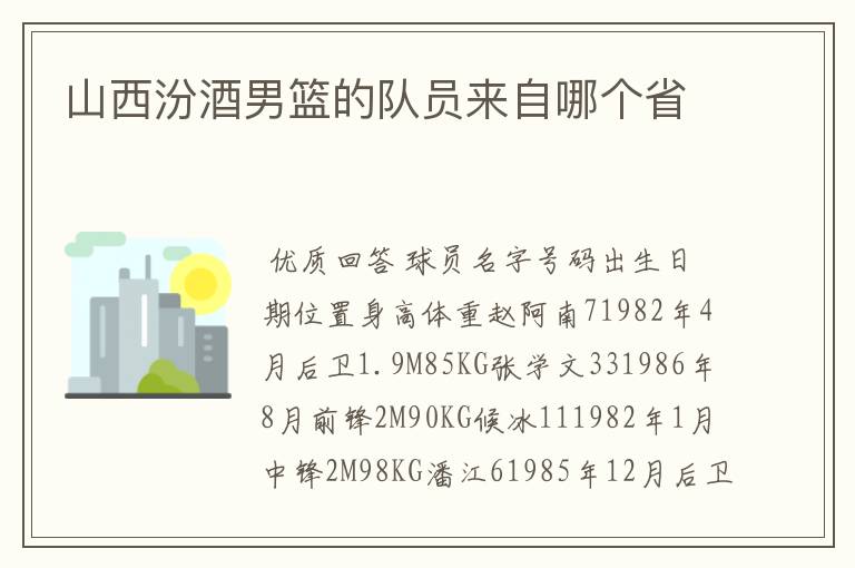 山西汾酒男篮的队员来自哪个省