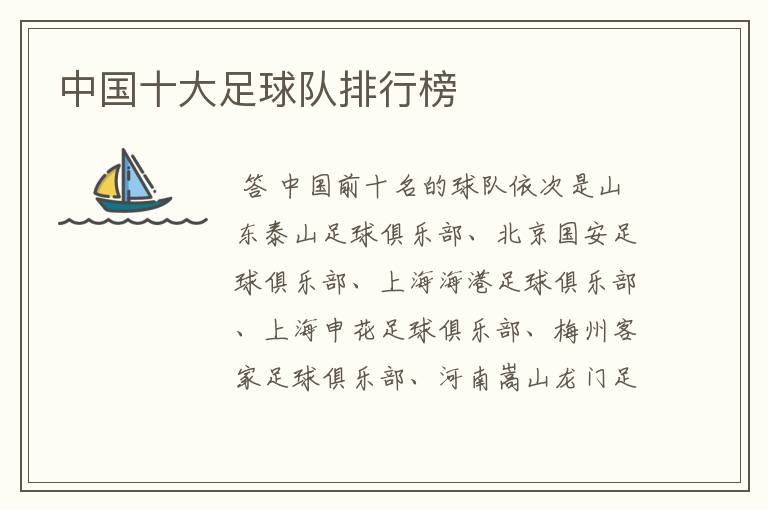 中国十大足球队排行榜