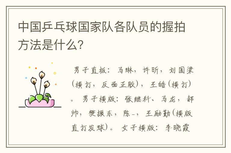 中国乒乓球国家队各队员的握拍方法是什么?