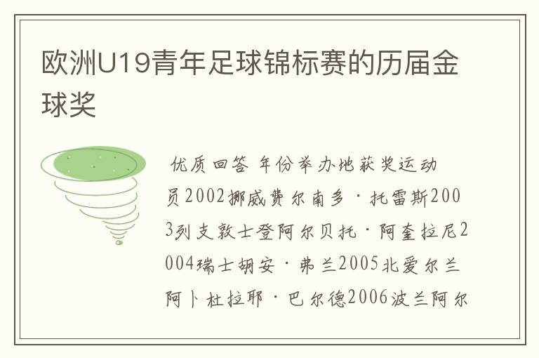 欧洲U19青年足球锦标赛的历届金球奖