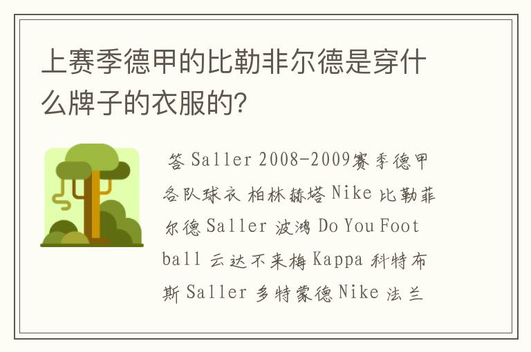 上赛季德甲的比勒非尔德是穿什么牌子的衣服的?