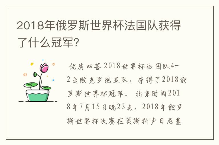 2018年俄罗斯世界杯法国队获得了什么冠军?