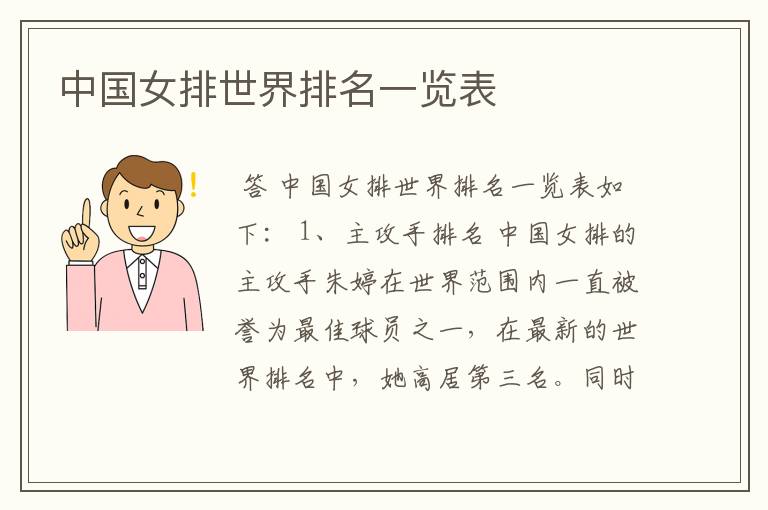 中国女排世界排名一览表