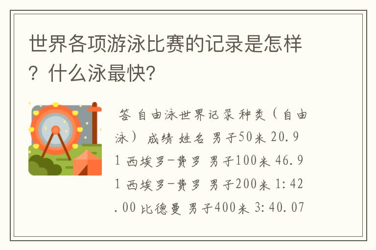 世界各项游泳比赛的记录是怎样?什么泳最快?