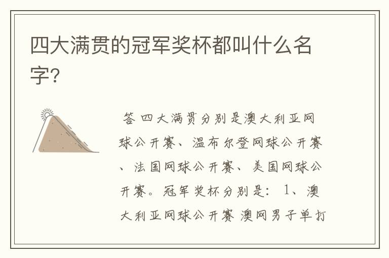 四大满贯的冠军奖杯都叫什么名字?