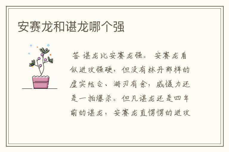 安赛龙和谌龙哪个强